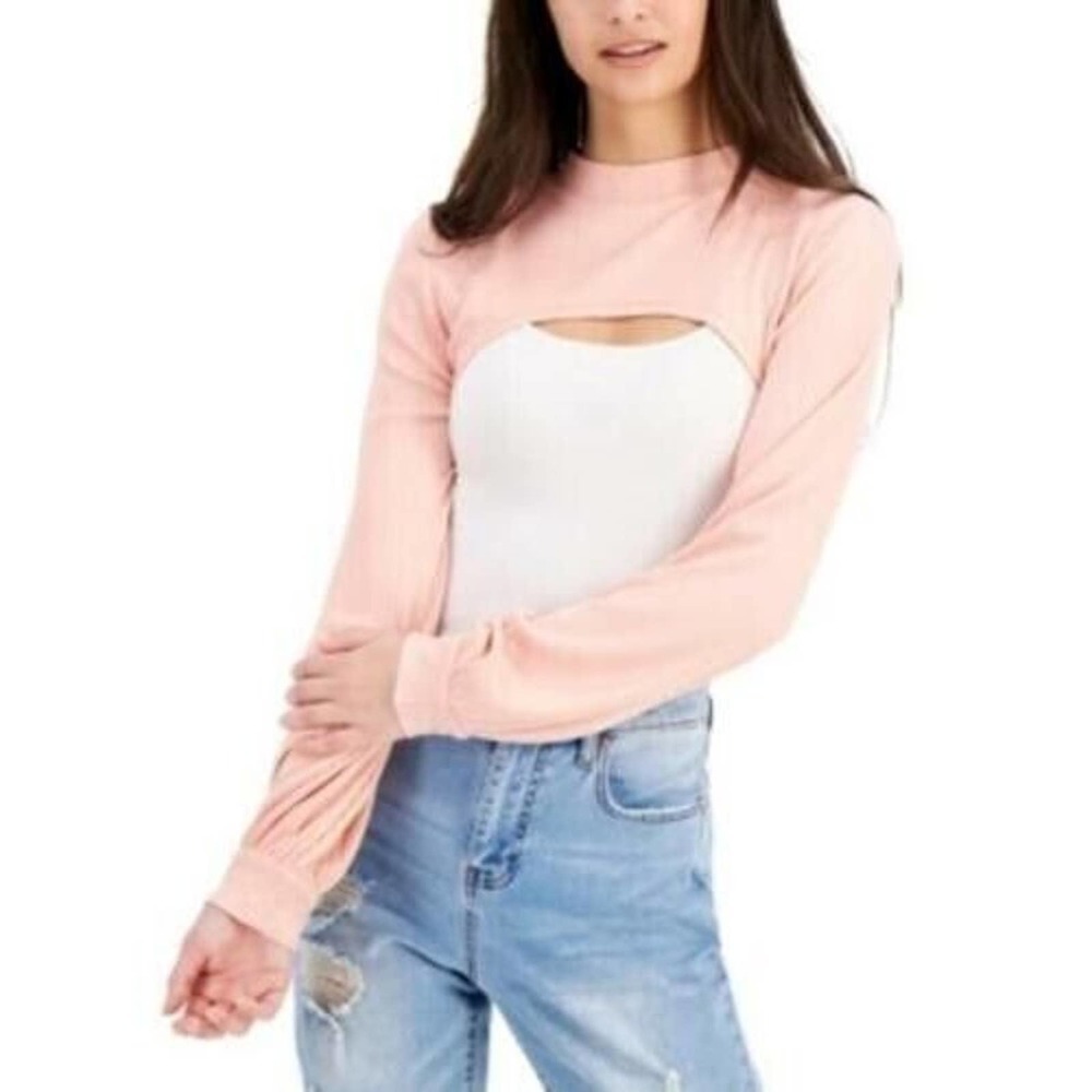 𝅺JR633 Crave Fame Rose Juniors' Long Sleeve Ribbed Mock Neck Shrug Size XL